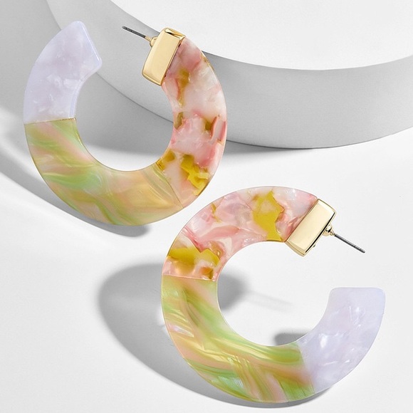 Anthropologie Jewelry - Green Dessa Colorblocked Hoops Earrings